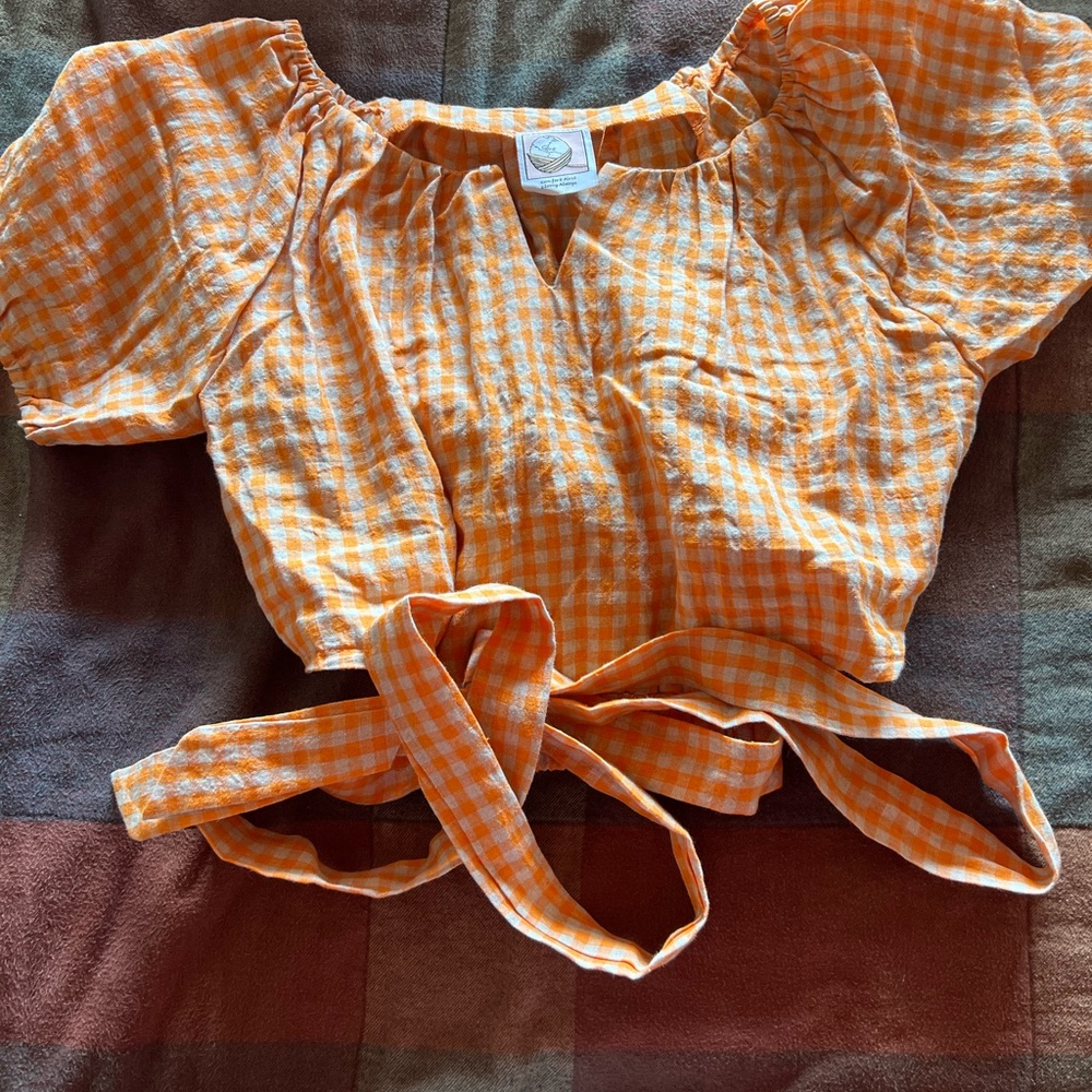 Linennaive linen Gingham Puff Sleeve